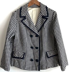 Vintage Stylish Houndstooth blazer Jacket ladies workers union navy and white